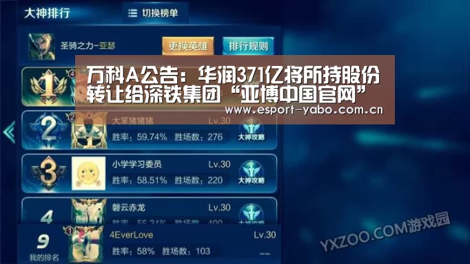 万科A公告：华润371亿将所持股份转让给深铁集团“亚博中国官网”
